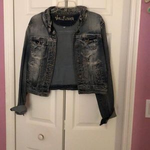 Cropped distressed jean jacket